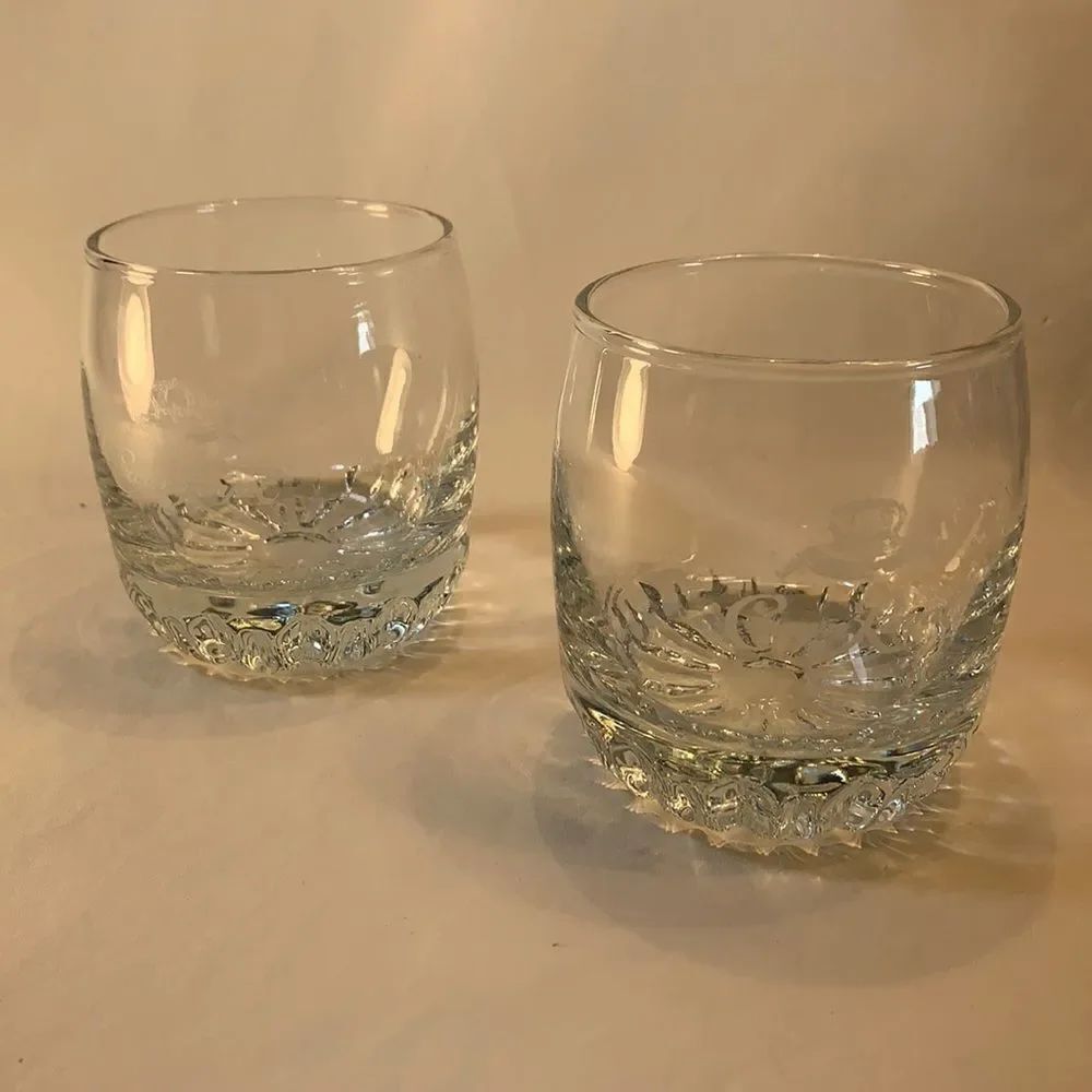 Crown Royal Whisky Glass 10 Oz Set 2 Stamped Crystal Drinking Rock Cocktail Bar